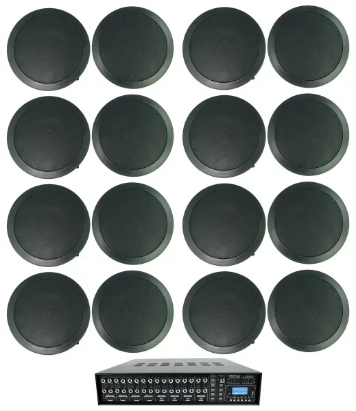 Rockville 4-Zone Multi Room Audio System w/ (16) 6.5" Black Ceiling Speakers