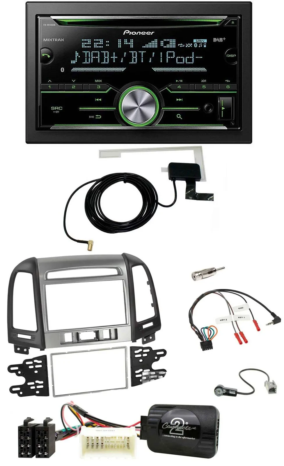Pioneer CD USB Lenkrad Bluetooth 2DIN DAB Autoradio für Hyundai Santa Fe 3 Schal