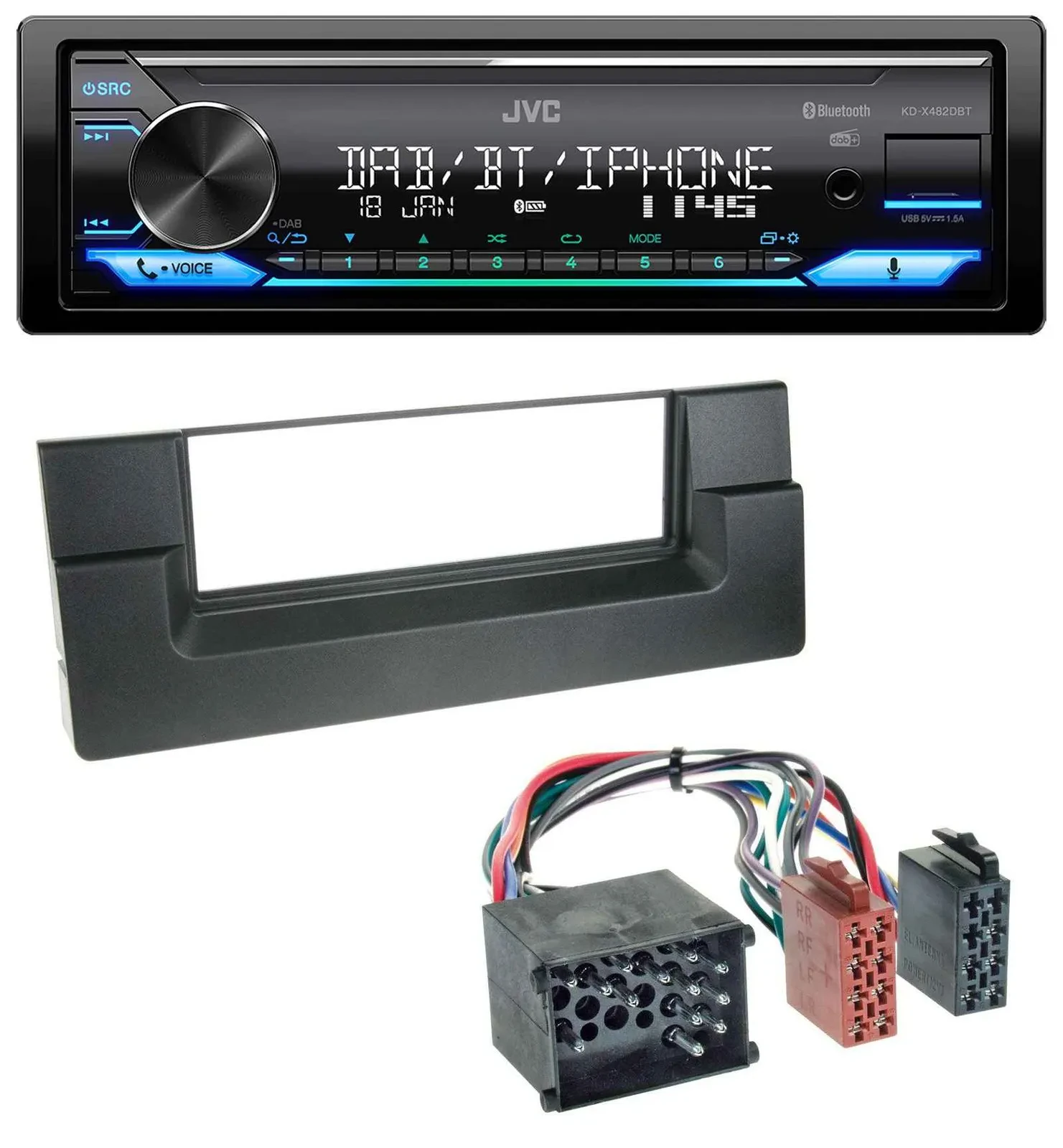 JVC Bluetooth DAB USB MP3 Autoradio für BMW 5er (E39) X5 (E53) Rundpin