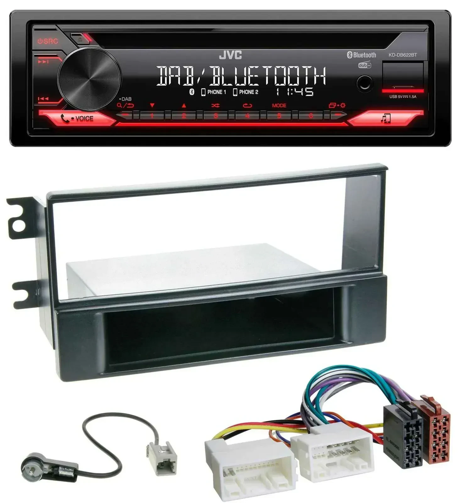 Автомагнитола JVC CD, DAB, USB, Bluetooth для Kia Sportage II (2008–2010) с проводкой