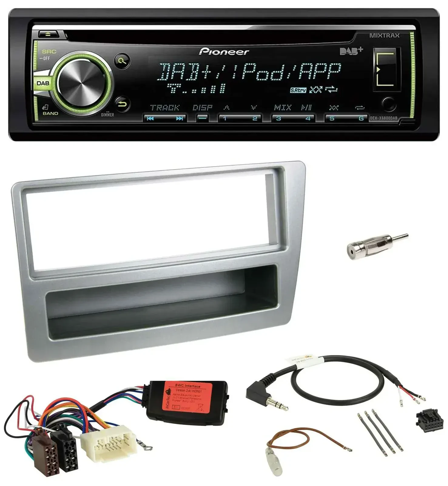 Автомагнитола Pioneer CD, DAB, USB, MP3 для Honda Civic 2004–2006, серебристая, поддержка управления с руля