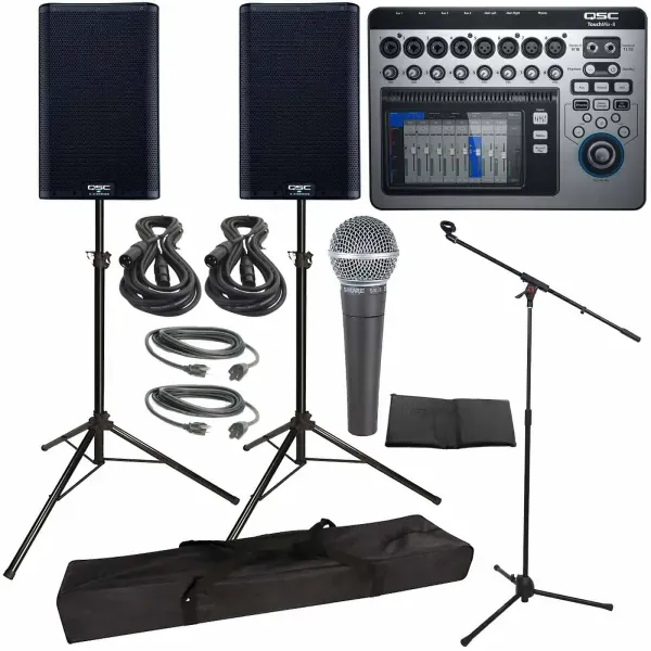 QSC K8.2 8" Powered Active DJ Pro Audio Speakers Pair w Touchmix 8 Live Mixer...