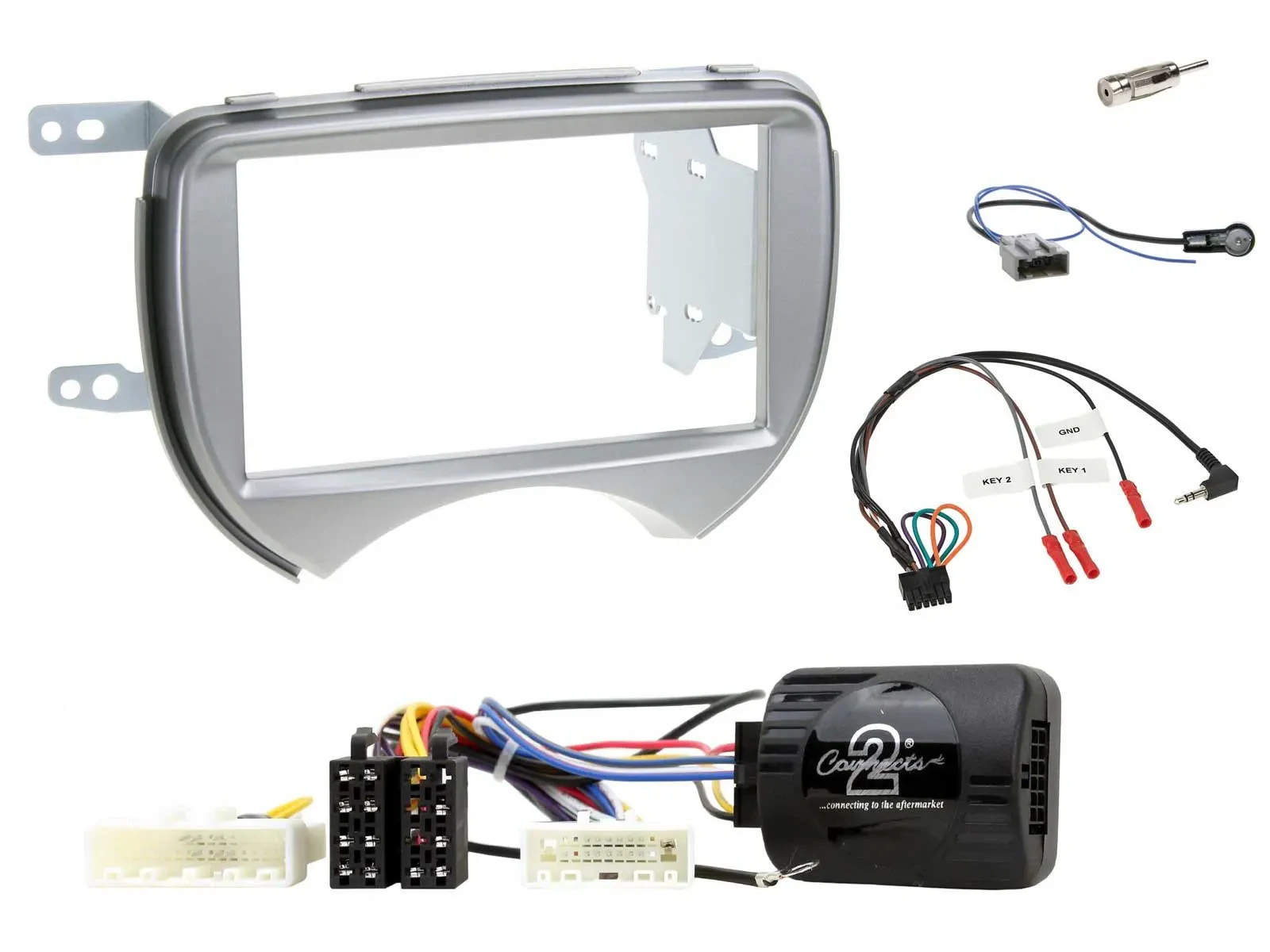 Einbauset Lenkradadapter Doppel DIN Autoradio für Nissan Micra 10-13 Tasten silb