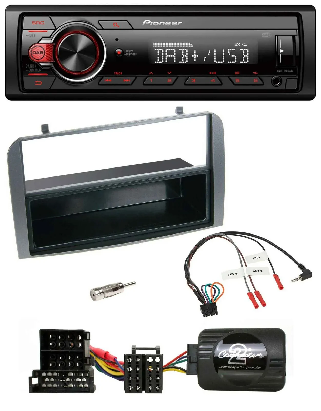 Pioneer MP3 1DIN DAB USB Lenkrad Autoradio für Alfa 147 GT anthrazit Ablage