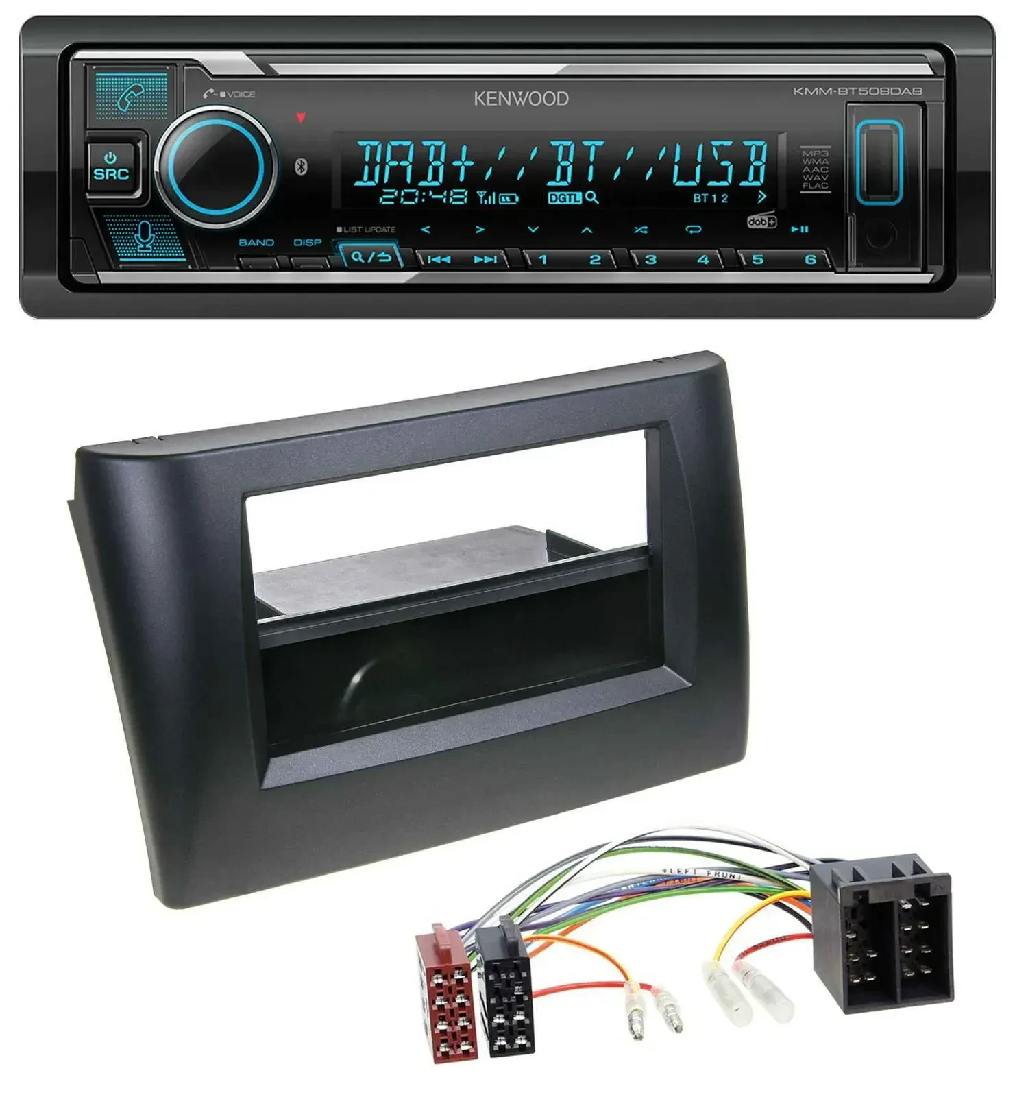 Автомагнитола Kenwood Bluetooth MP3 DAB USB для Fiat Stilo 192 (2001–2008) с монтажной нишей