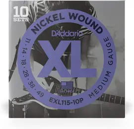 Струны для электрогитары D'Addario EXL115-10P Nickel Wound 11-49, 10 комплектов
