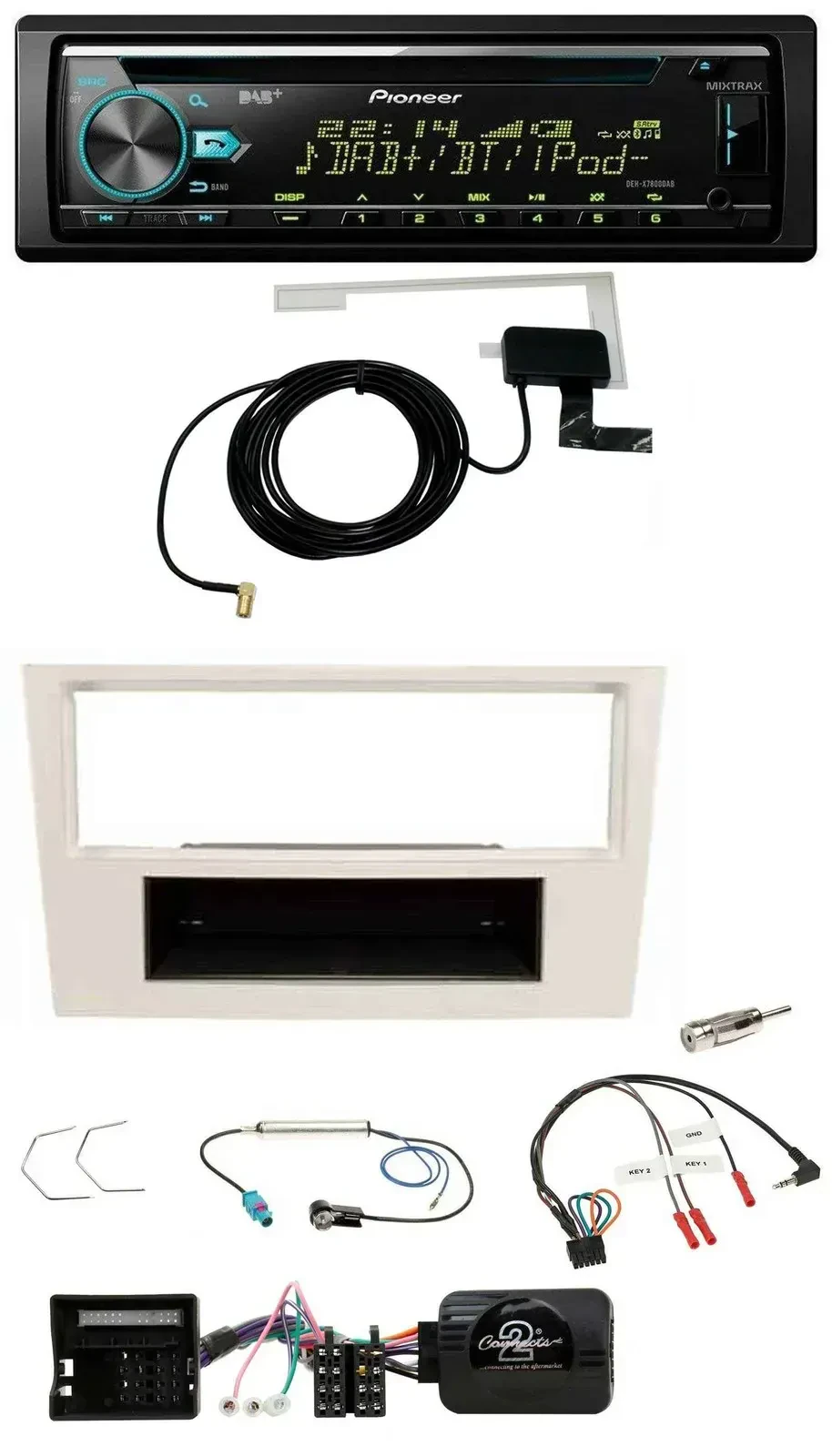 Автомагнитола Pioneer CD/USB/DAB, MP3 для Opel Corsa D (2006–2008), перламутрово-белый, с поддержкой кнопок на руле