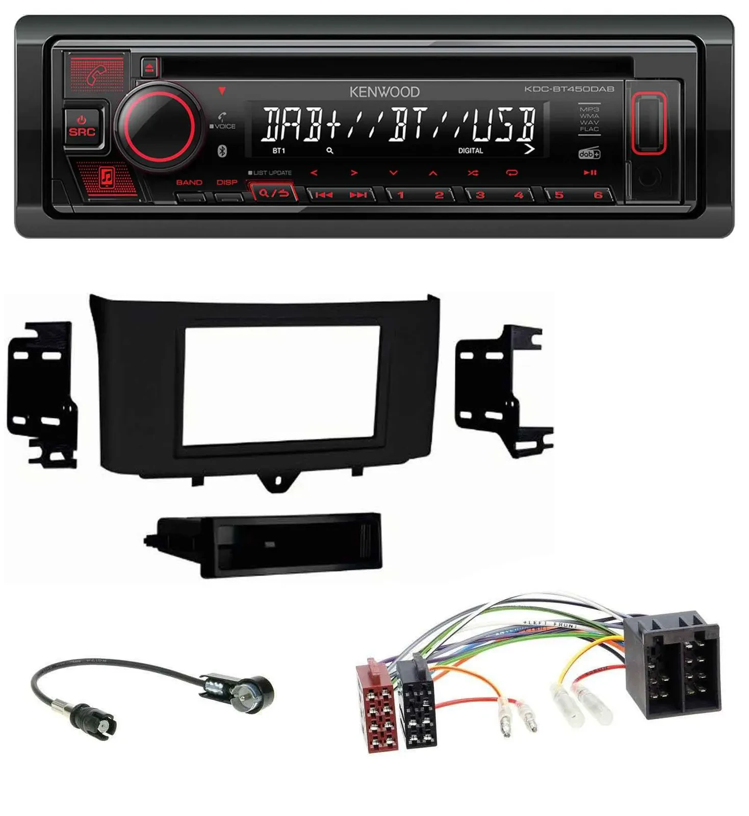 Kenwood MP3 CD USB Bluetooth DAB Autoradio für Smart ForTwo (2010-2015)