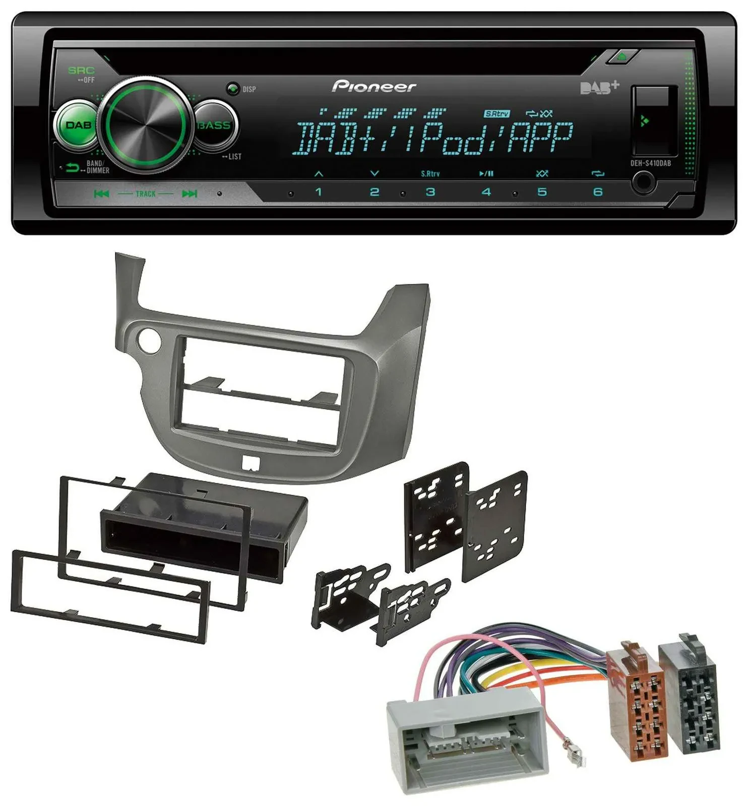 Pioneer USB MP3 DAB AUX CD Autoradio für Honda Jazz (ab 2009) - silber