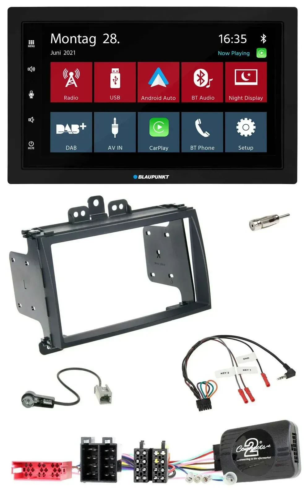 Blaupunkt Lenkrad Bluetooth DAB 2DIN USB Autoradio für Hyundai i20 09-12 schwarz
