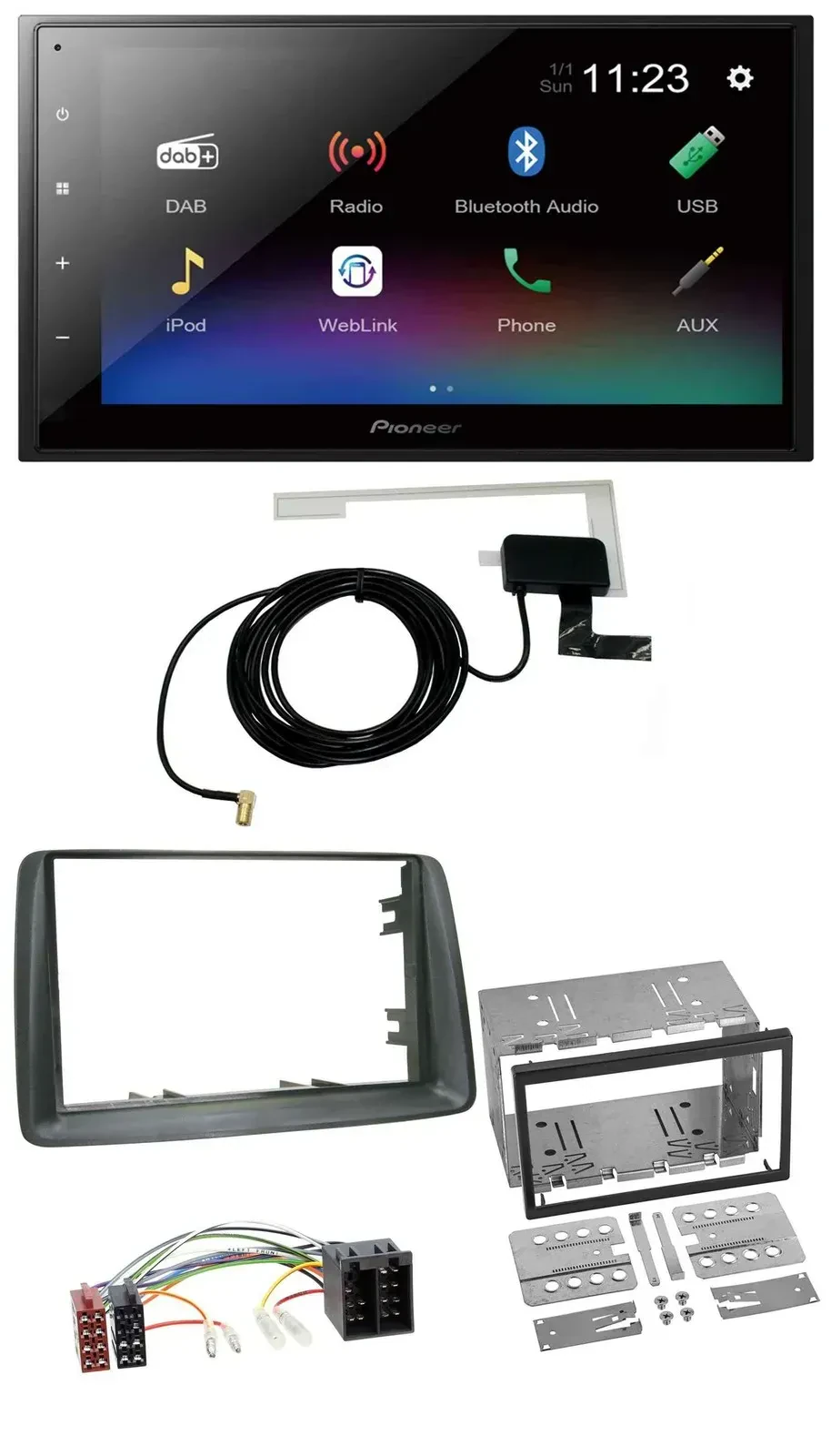 Автомагнитола для Fiat Panda (2003–2012) Pioneer 2DIN, DAB, Bluetooth, USB, MP3, серый