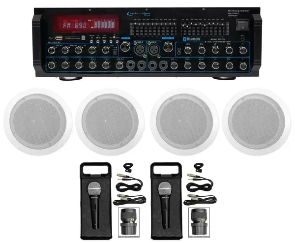 Technical Pro MM2000BT Bluetooth Karaoke Mixer System+(4) 6.5" Ceiling Speakers