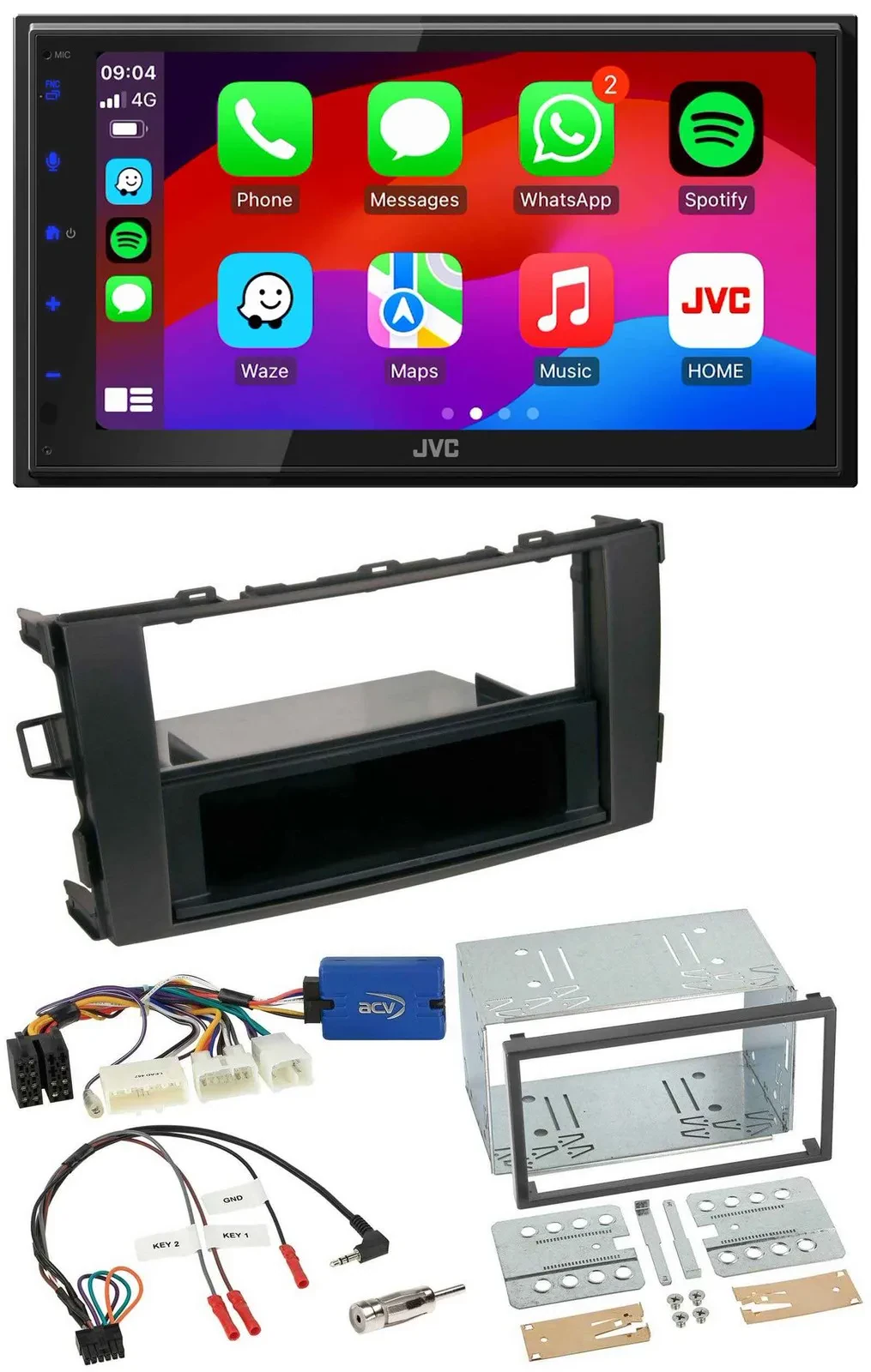 JVC Bluetooth 2DIN Lenkrad DAB USB Autoradio für Toyota Auris 2011-2012 schwarz