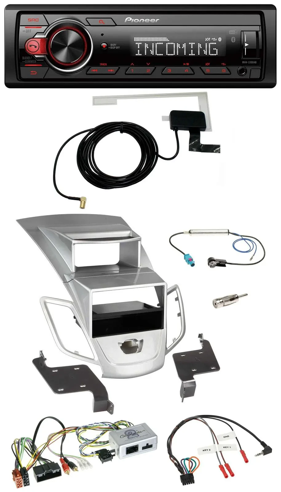 Pioneer USB Lenkrad DAB Bluetooth Autoradio für Ford Fiesta 2010-17 Display silb