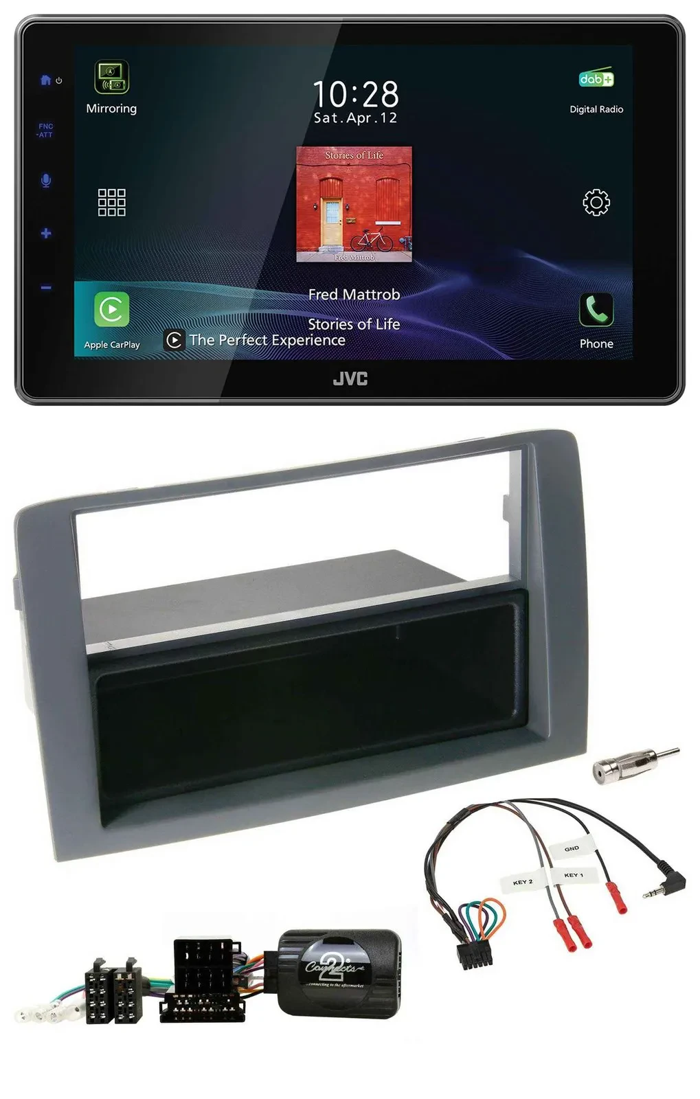 JVC DAB Lenkrad Bluetooth USB Autoradio für Fiat Idea 2006-2011 grau