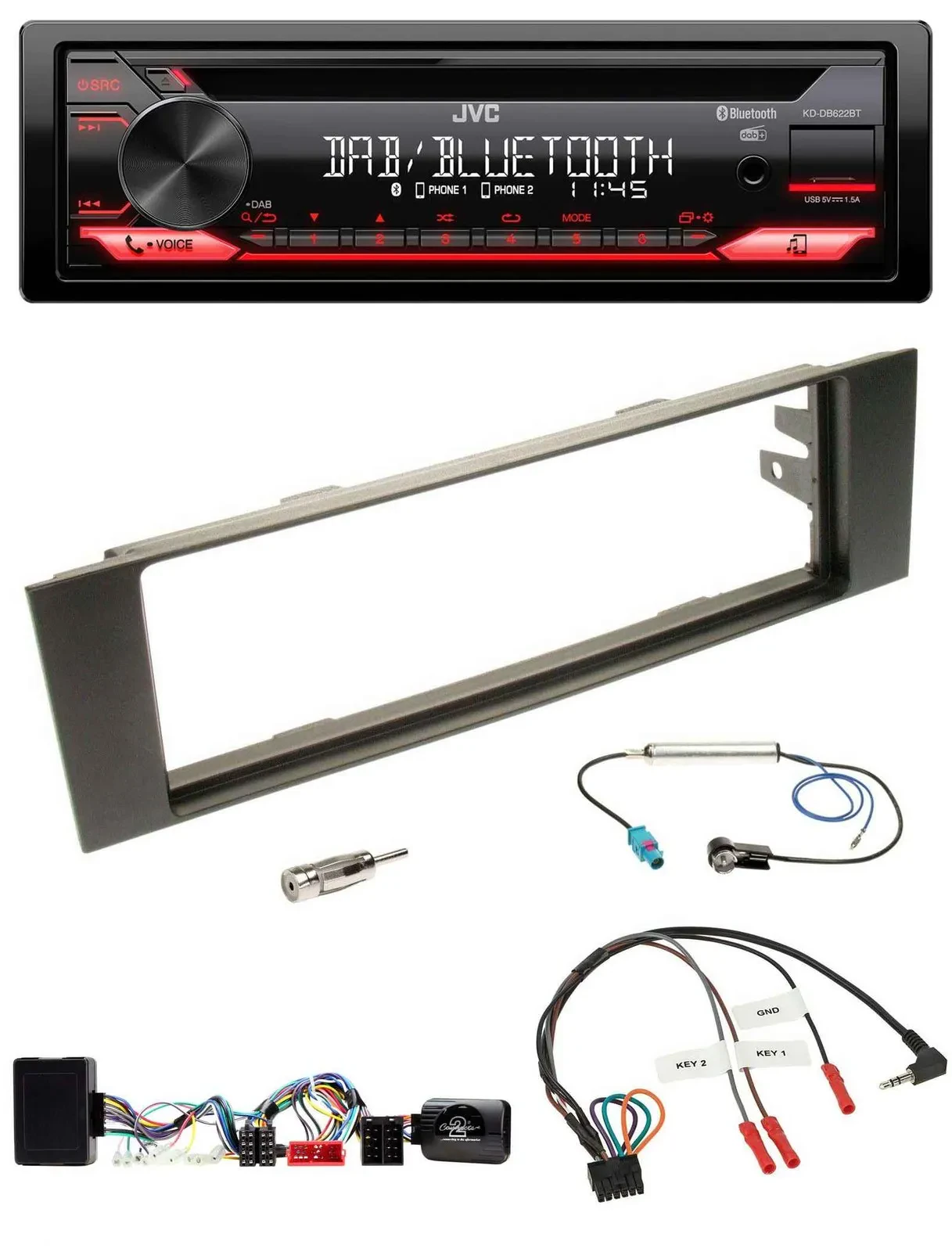 JVC CD DAB USB Bluetooth Lenkrad Autoradio für Audi A3 03-06 vollaktiv