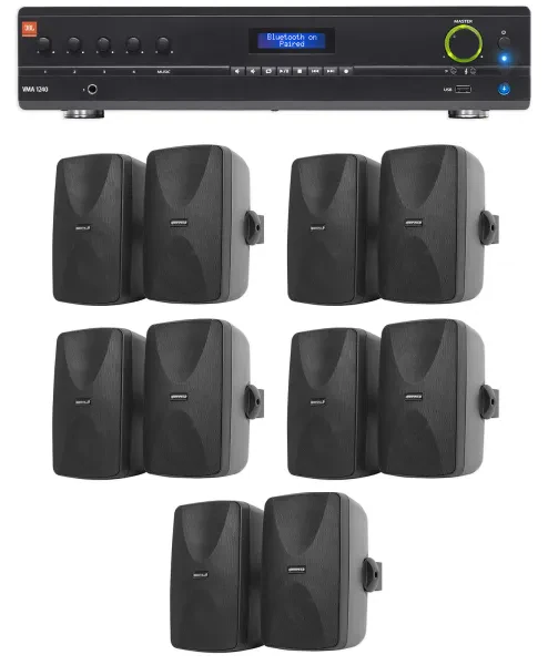 Настенная акустика JBL WET-5B Black с усилителем (10 штук)