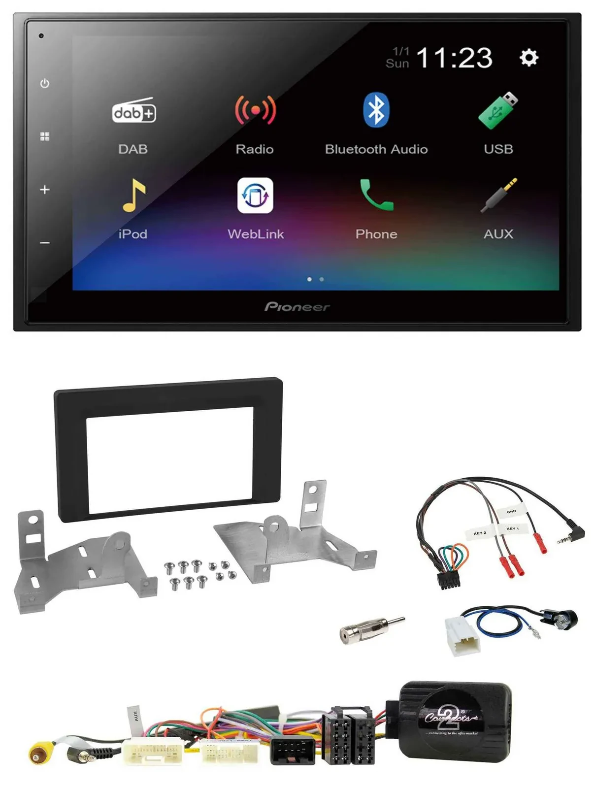 Pioneer USB Bluetooth DAB 2DIN Lenkrad Autoradio für Toyota Aygo ab 22 AB7 schwa