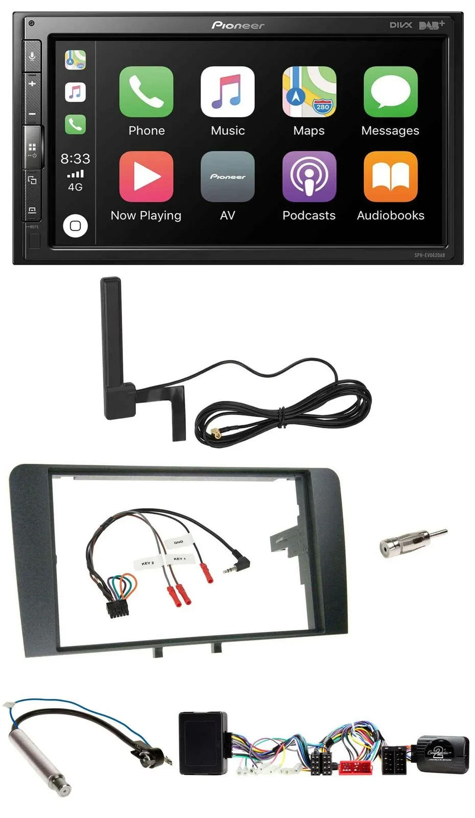 Pioneer USB 2DIN Bluetooth DAB Lenkrad Autoradio für Audi A3 Symphony Aktiv ISO