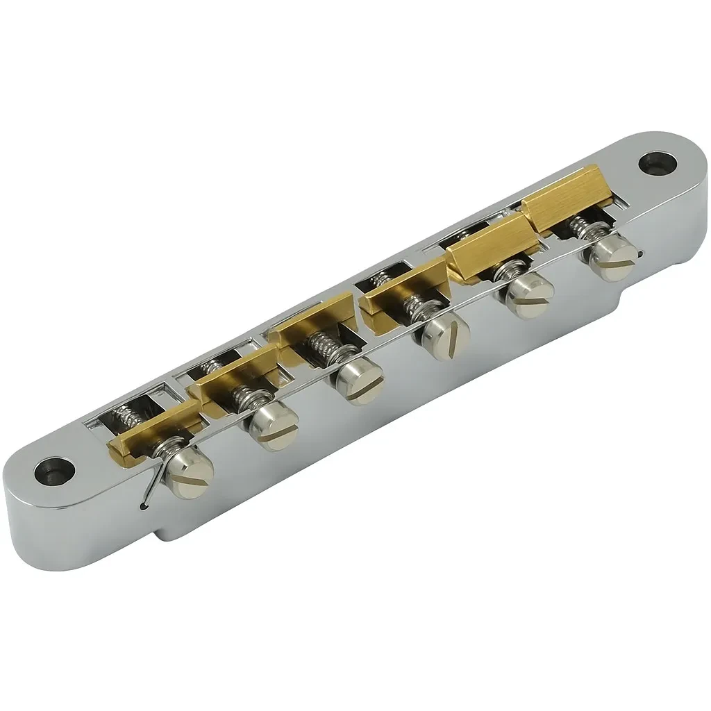 Advanced Plating ABR-1 Wired Bridge w/ Raw Brass Saddles for Gibson, CHROME