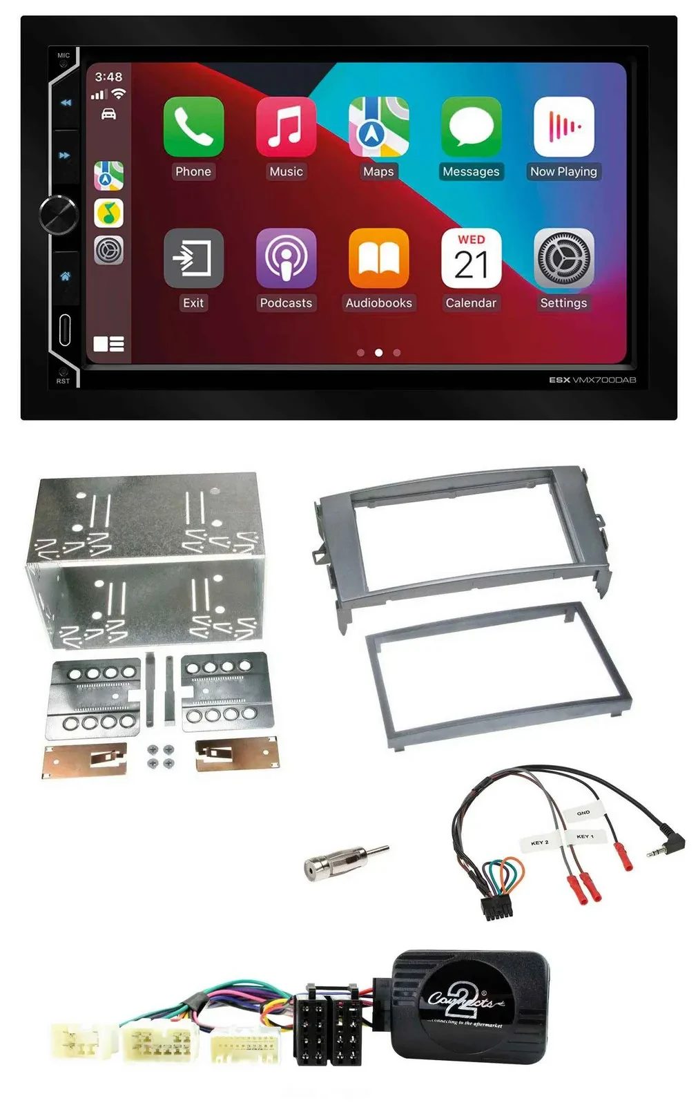 ESX 2DIN DAB USB Lenkrad Bluetooth Autoradio für Toyota Auris 2007-2011 anthrazi