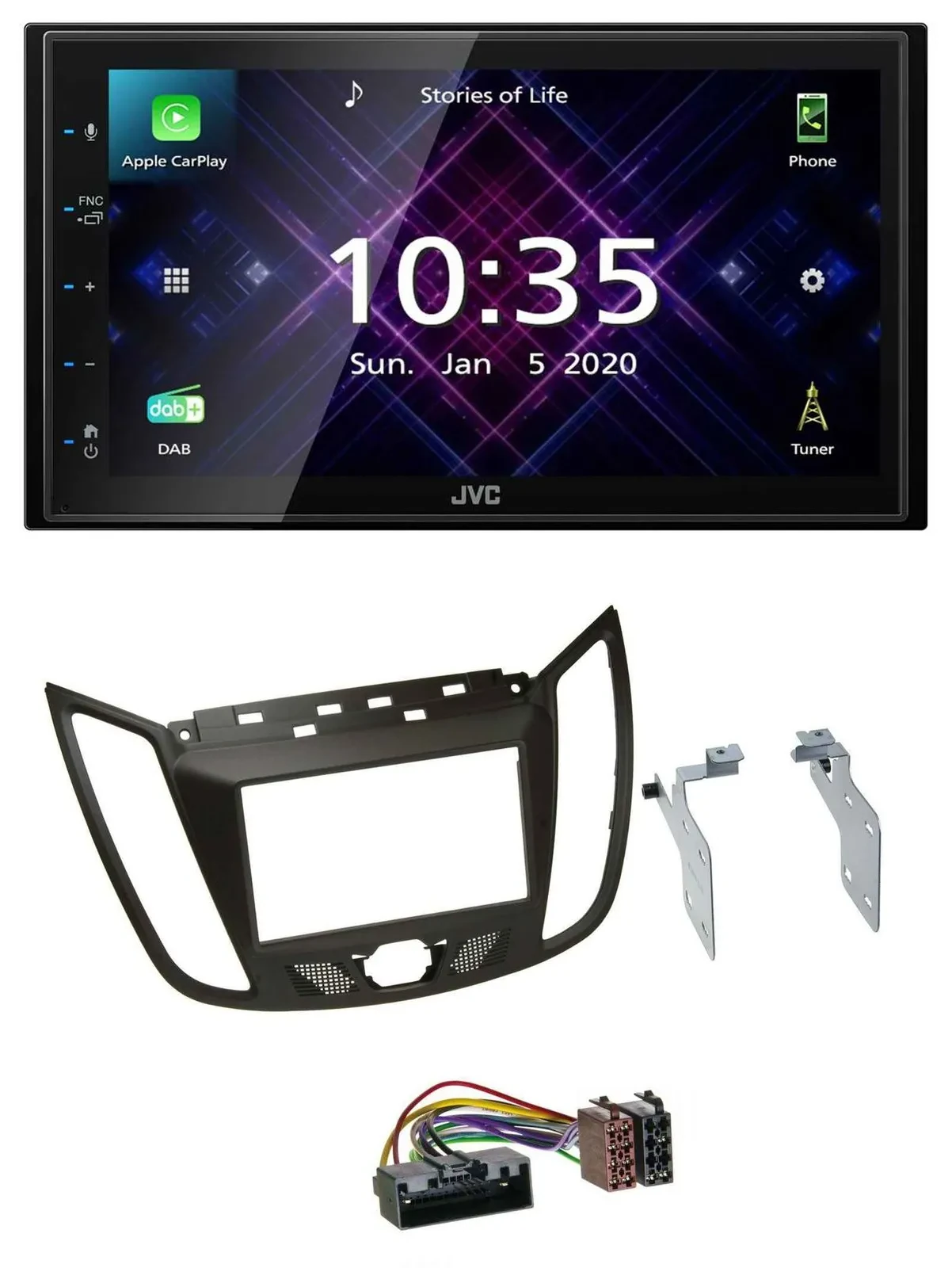 JVC DAB 2DIN MP3 Bluetooth USB Autoradio für Ford C-Max (ab 10) braun