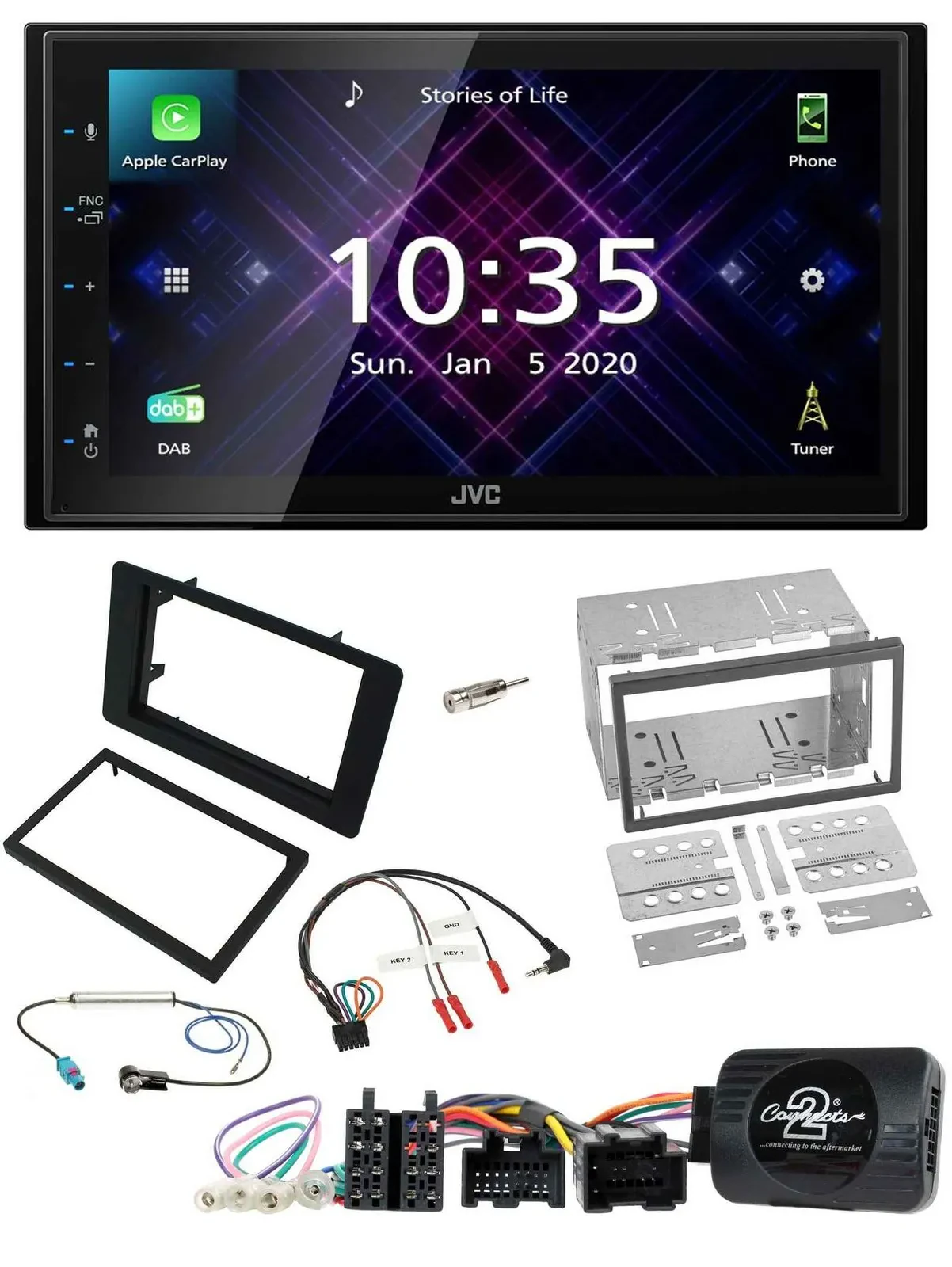 JVC DAB 2DIN Lenkrad Bluetooth USB Autoradio für Saab 9-5 2008-2010
