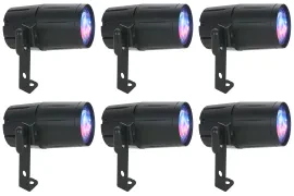 (6) American DJ PINSPOT LED QUAD DMX 8W RGBW Pinspot Lights w/ Remote For Events