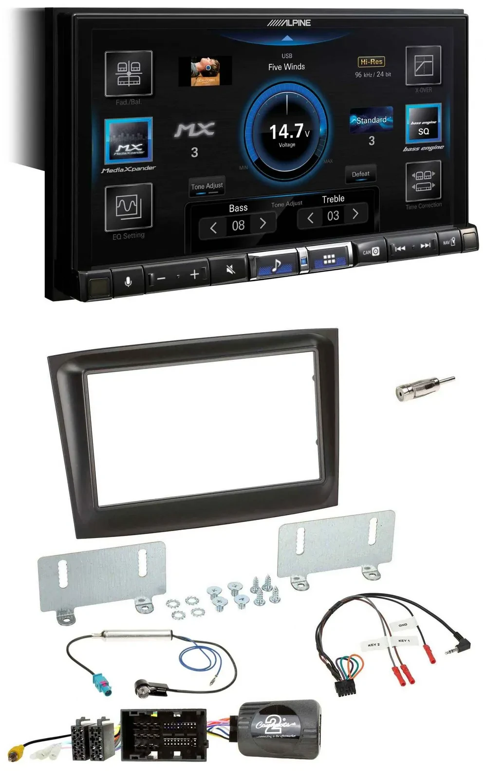 Alpine DAB 2DIN USB Bluetooth Lenkrad Autoradio für Fiat Doblo ab 2015 schwarz