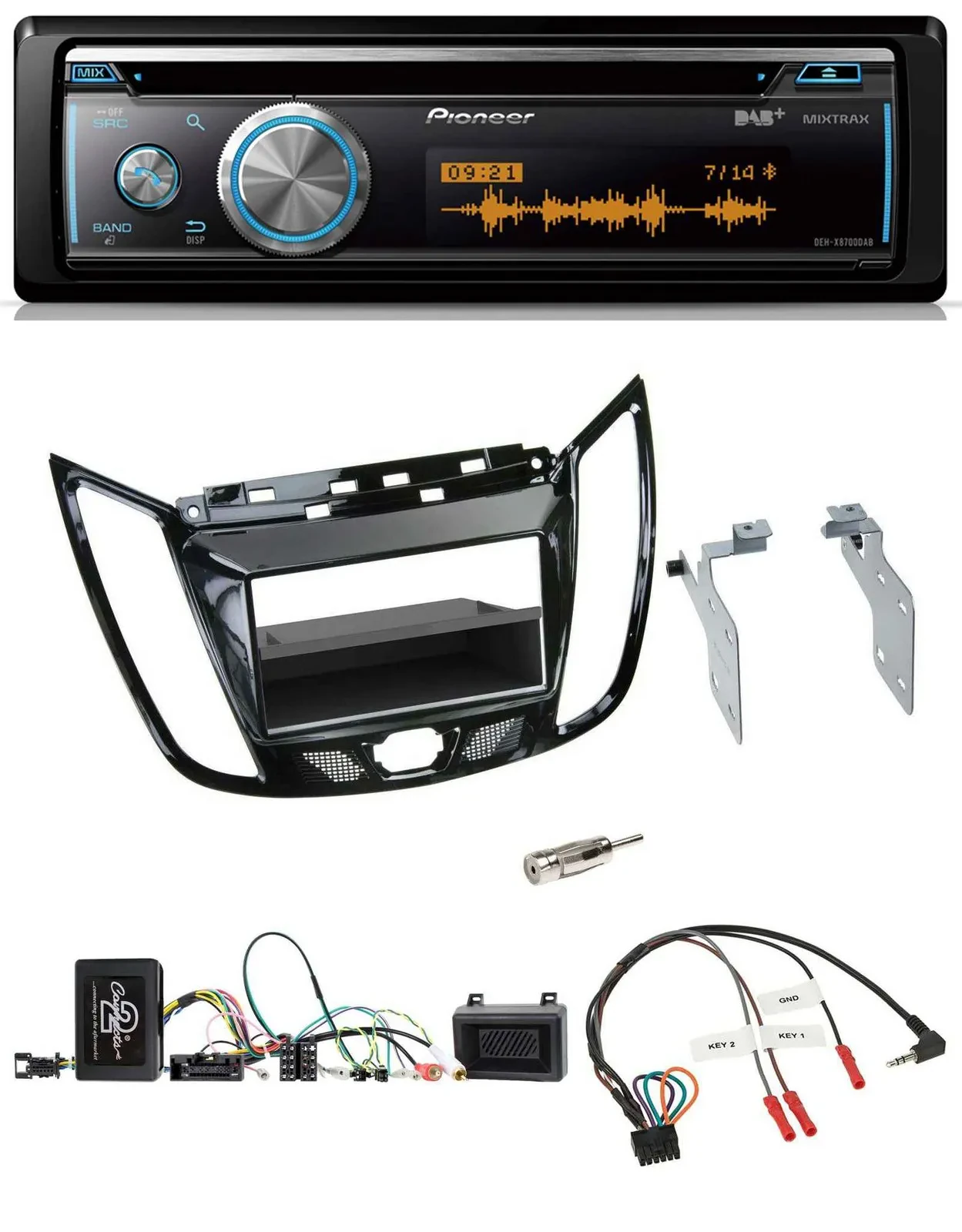 Pioneer Lenkrad DAB USB CD Bluetooth Autoradio für Ford C-Max Kuga Klavierlack s
