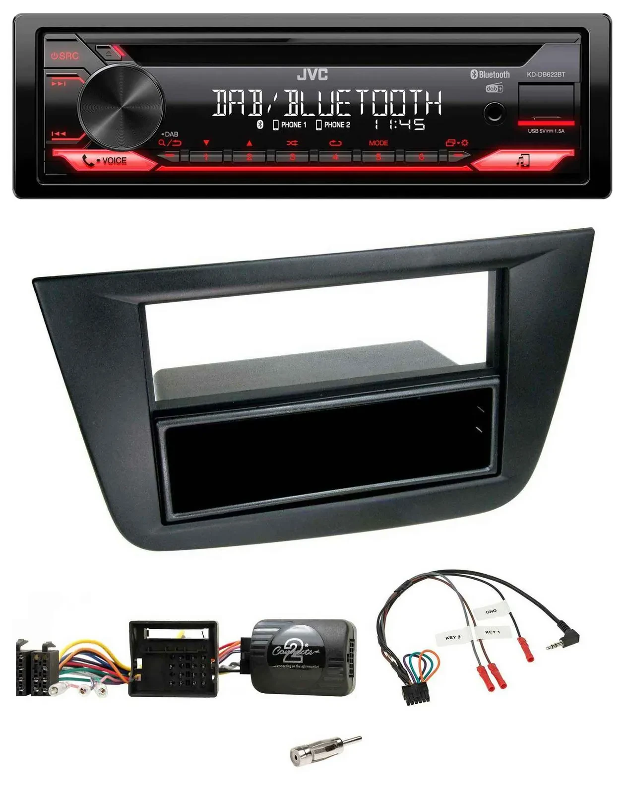 Автомагнитола JVC CD/DAB/USB/Bluetooth для Seat Altea/Toledo 2004–2009, черный