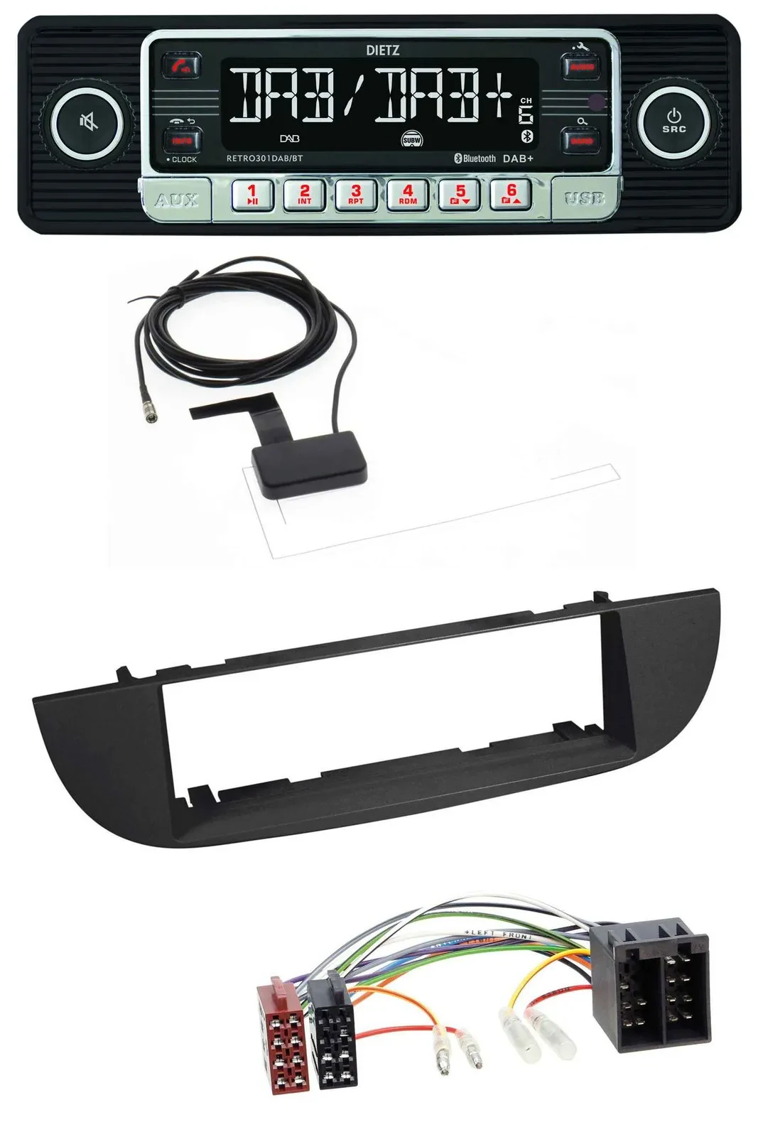 Автомагнитола для Fiat 500 Dietz DAB, Bluetooth, USB, MP3, чёрная