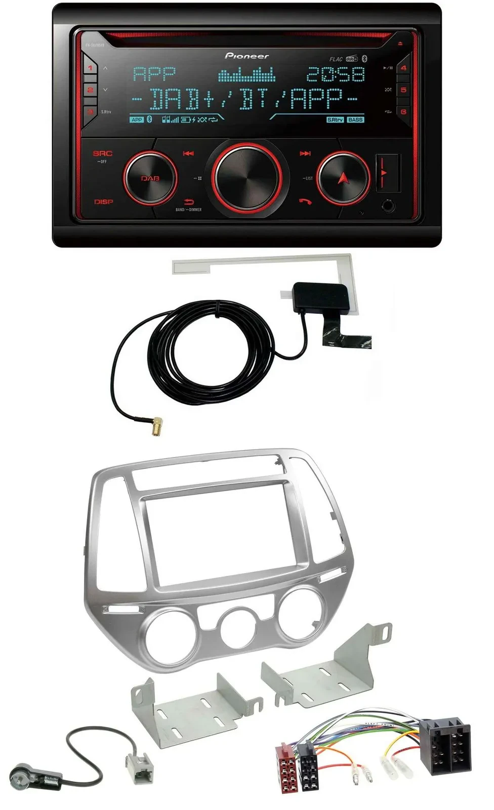 Автомагнитола Pioneer 2 DIN, DAB, USB, CD, Bluetooth для Hyundai i20 2012–2014 (ручной кондиционер)