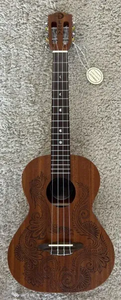 Luna, 4-String Henna Dragon Mahogany Tenor Ukulele with Preamp and Gigbag