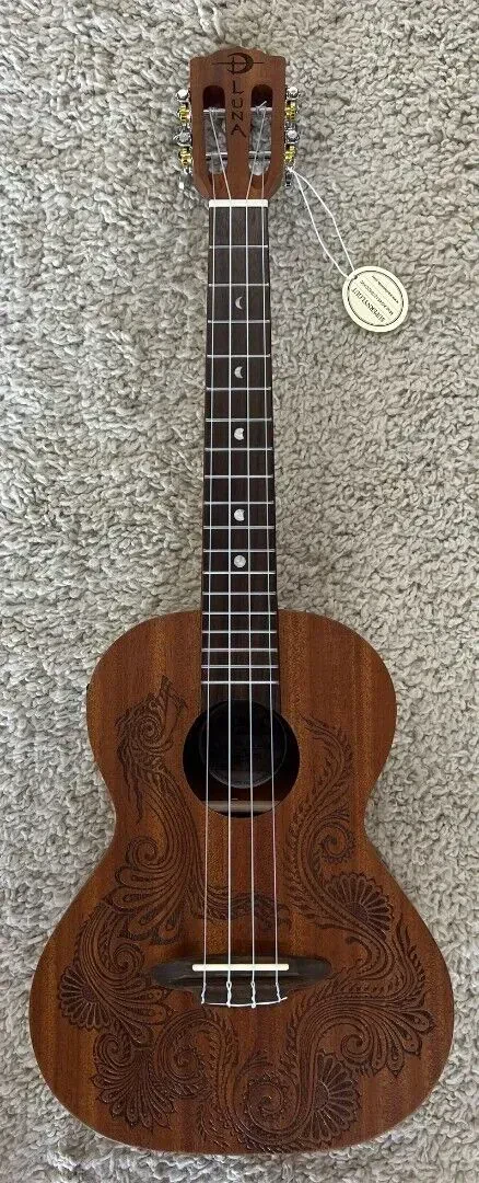Luna, 4-String Henna Dragon Mahogany Tenor Ukulele with Preamp and Gigbag