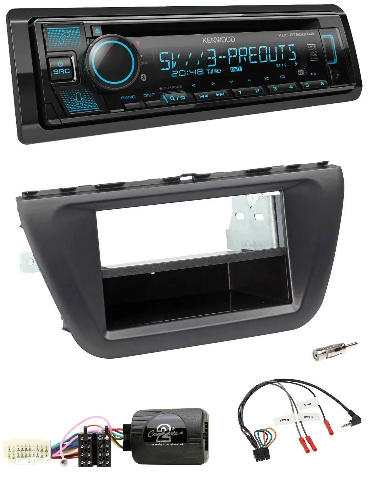 Автомагнитола для Suzuki SX4 Kenwood Bluetooth, USB, CD, DAB, поддержка кнопок на руле