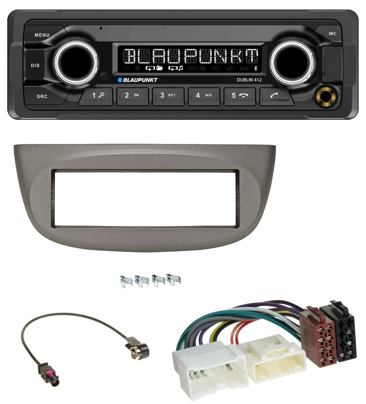 Автомагнитола для Renault Twingo Blaupunkt MP3, Bluetooth, USB, AUX бежево-серая