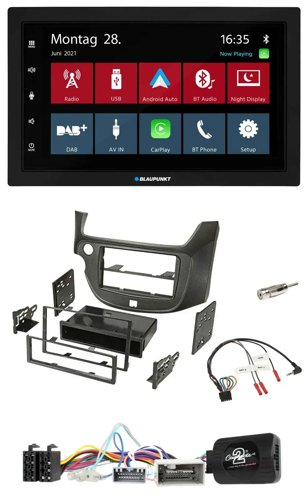 Blaupunkt Lenkrad Bluetooth DAB 2DIN USB Autoradio für Honda Jazz ab 14 dunkelgr