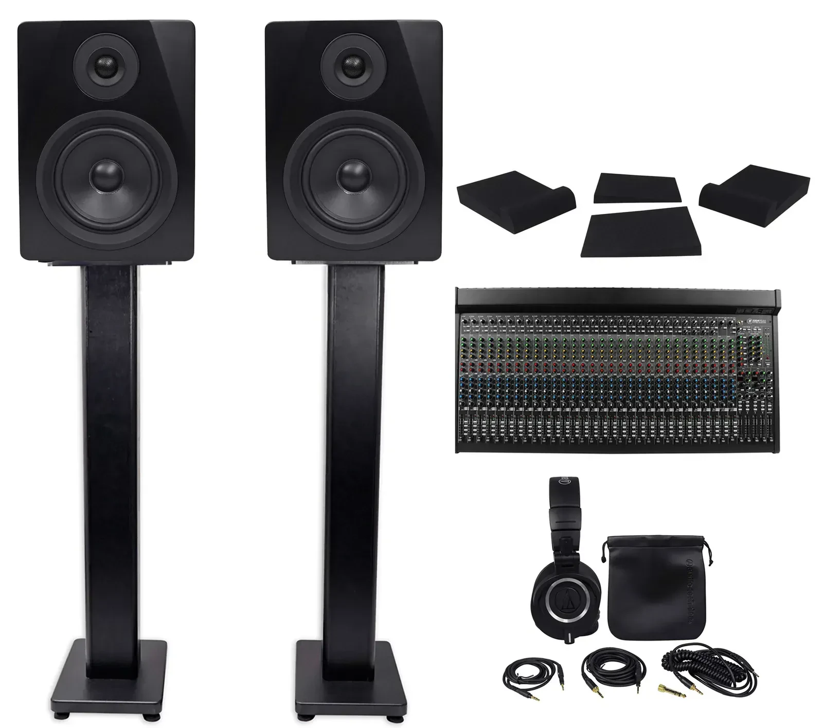 Аналоговый микшер Mackie 3204VLZ4 с мониторами Rockville ASM5 5.25" (пара), наушниками Audio-Technica ATH-M50X и стойками (набор)