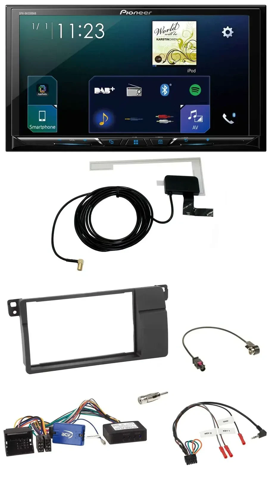 Автомагнитола Pioneer 2-DIN DAB, Bluetooth, USB для BMW 3 Series E46 (2002–2006), черная
