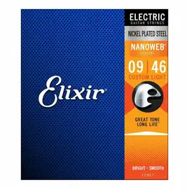 Струны для электрогитары Elixir 12027 NanoWeb Custom Light 9-46