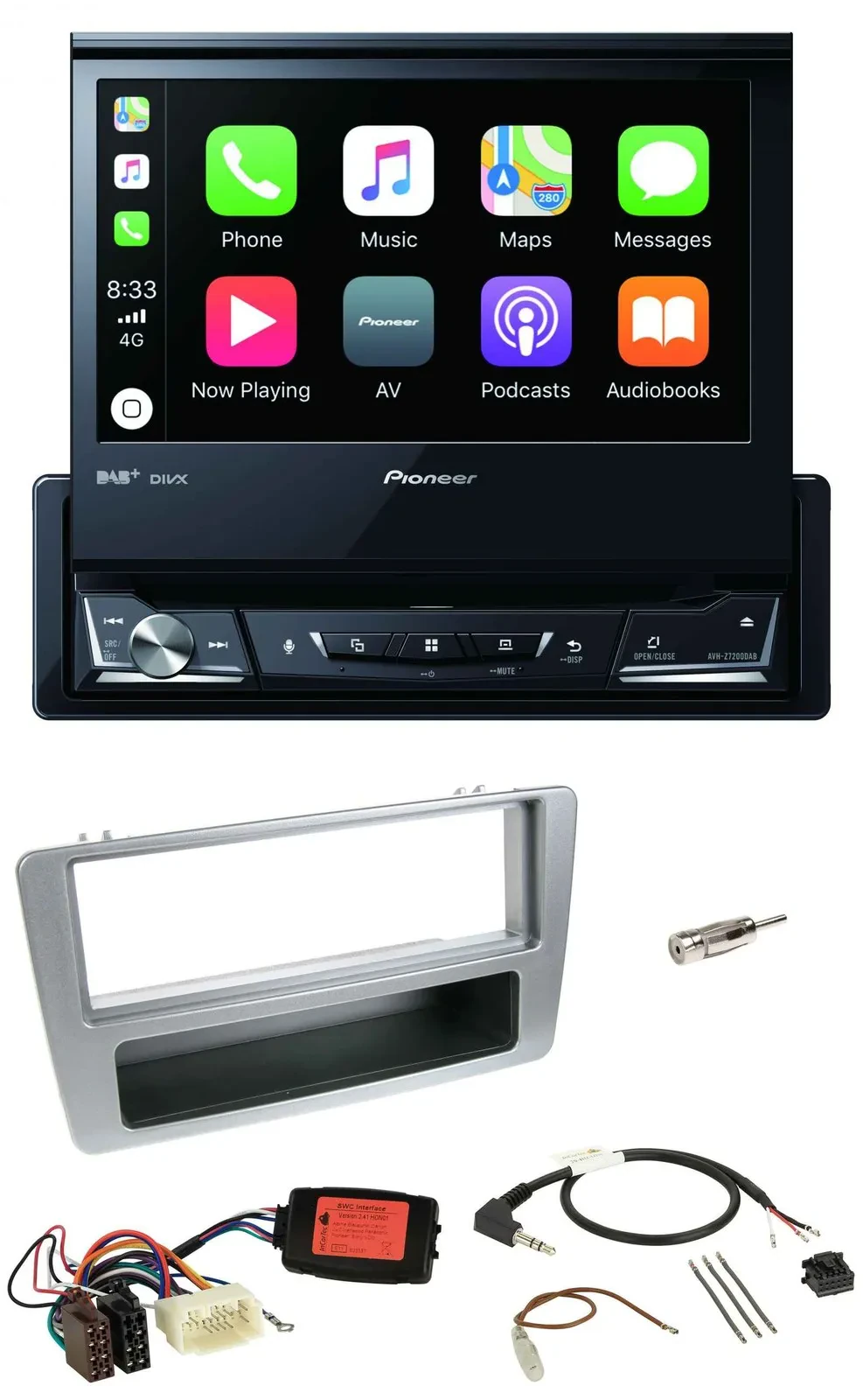 Автомагнитола Pioneer DVD Bluetooth DAB USB, совместима с управлением на руле, для Honda Civic 2001–2003, серебристая