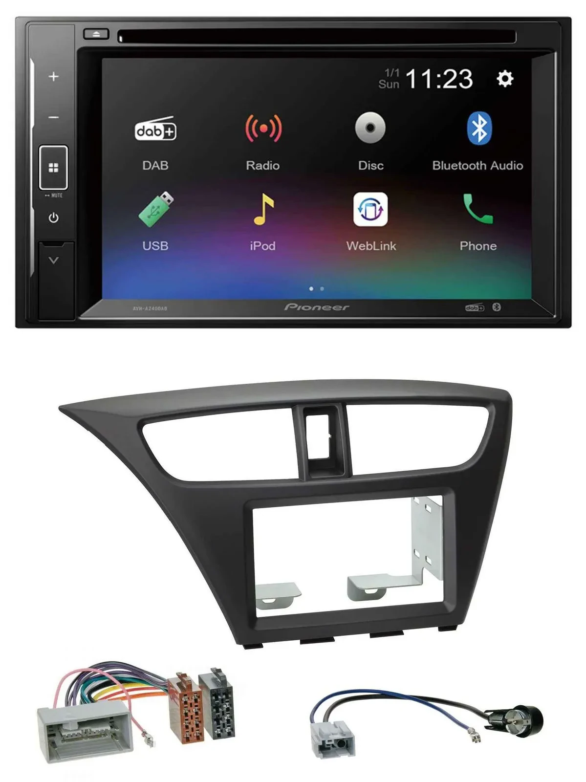 Pioneer Bluetooth MP3 USB 2DIN DAB DVD Autoradio für Honda Civic Hatchback ab 12