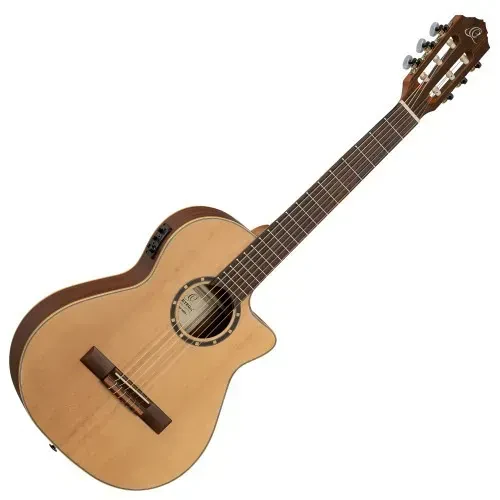Классическая гитара Ortega RCE125-3/4 электроакустическая, 3/4, тонкий корпус с вырезом, натуральный матовый, с чехлом