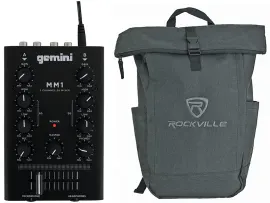 DJ-микшер Gemini MM1 2-канальный, 2-полосный эквалайзер с рюкзаком для ноутбука (Charcoal)