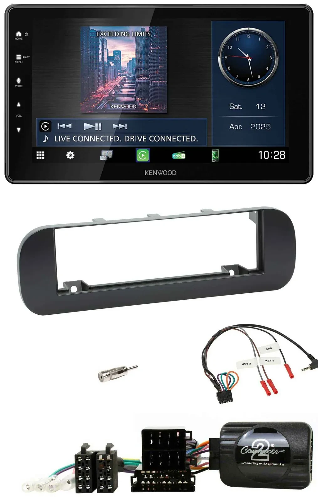 Автомагнитола Kenwood Bluetooth, USB, DAB, для Fiat Panda 2012–2020, чёрный