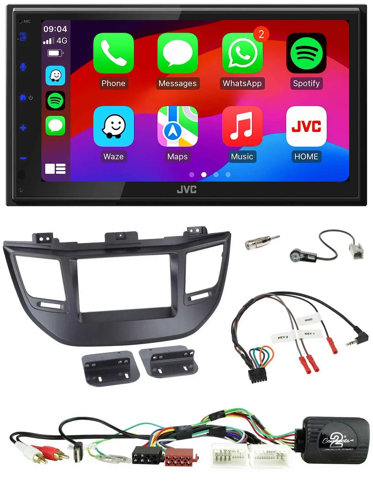 JVC Bluetooth USB Lenkrad 2DIN DAB Autoradio für Hyundai Tucson 15-20 schwarz