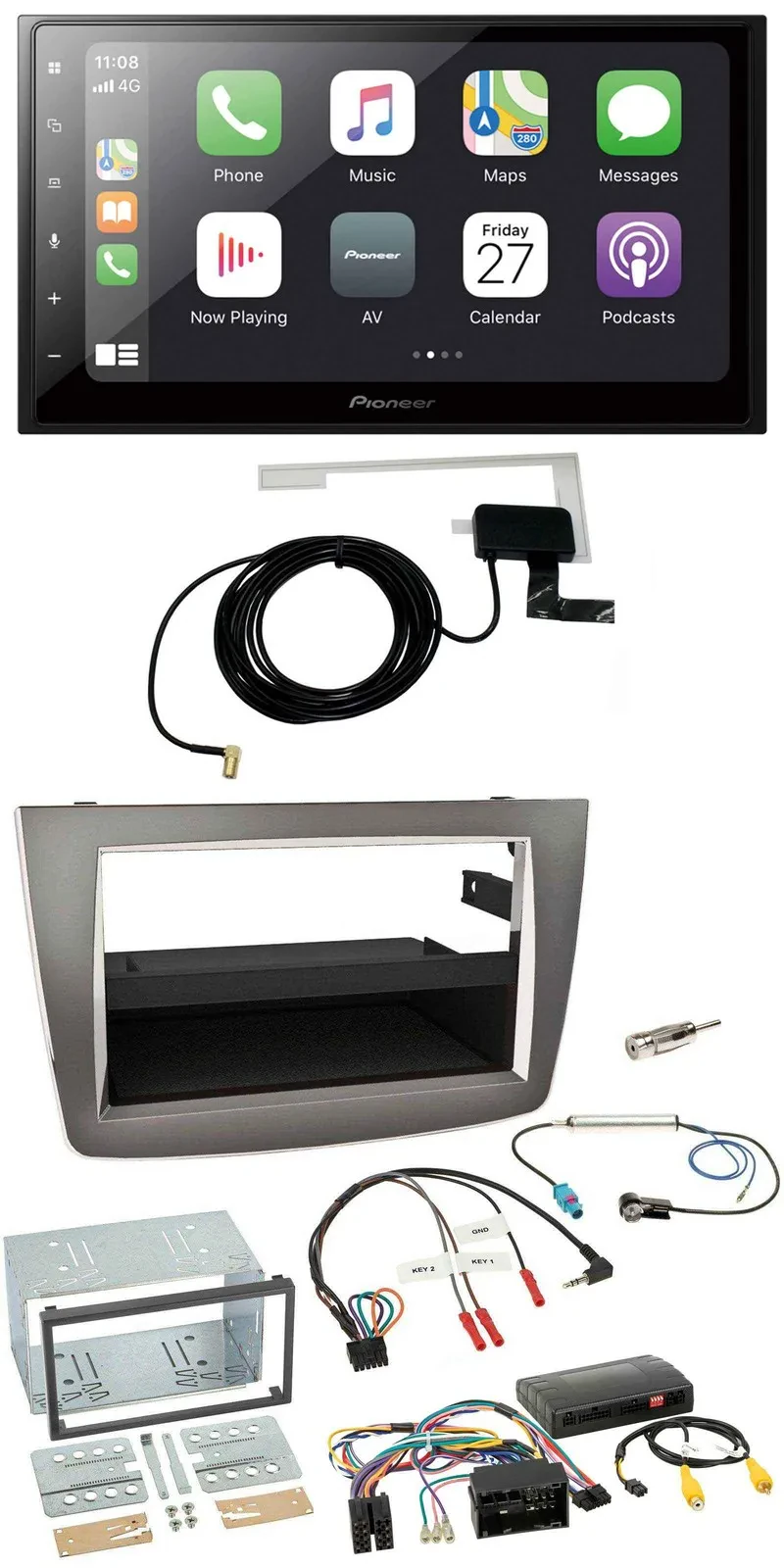 Pioneer USB Lenkrad 2DIN Bluetooth DAB Autoradio für Alfa Romeo Mito silber 14-1