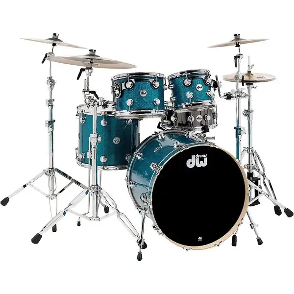 Ударная установка акустическая DW Collector's 4-Piece Finish Ply Teal Glass Shell Pack with Chrome Hardware