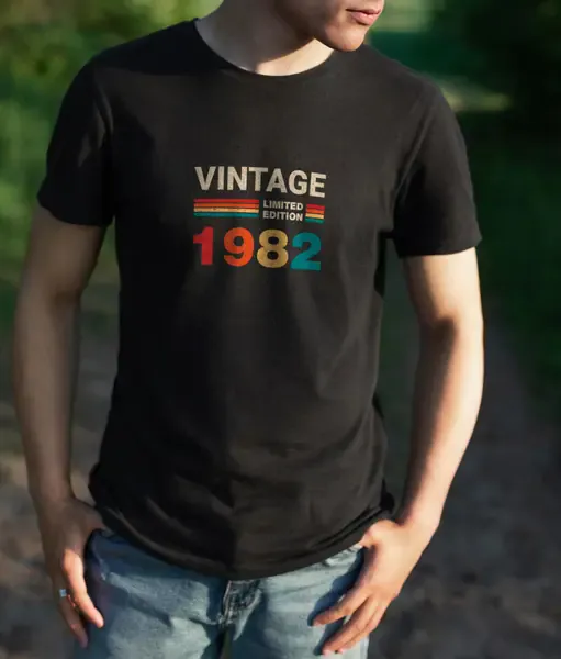 Футболка Popmerch MWS140 "Vintage 1982" белая, мужская, размер S